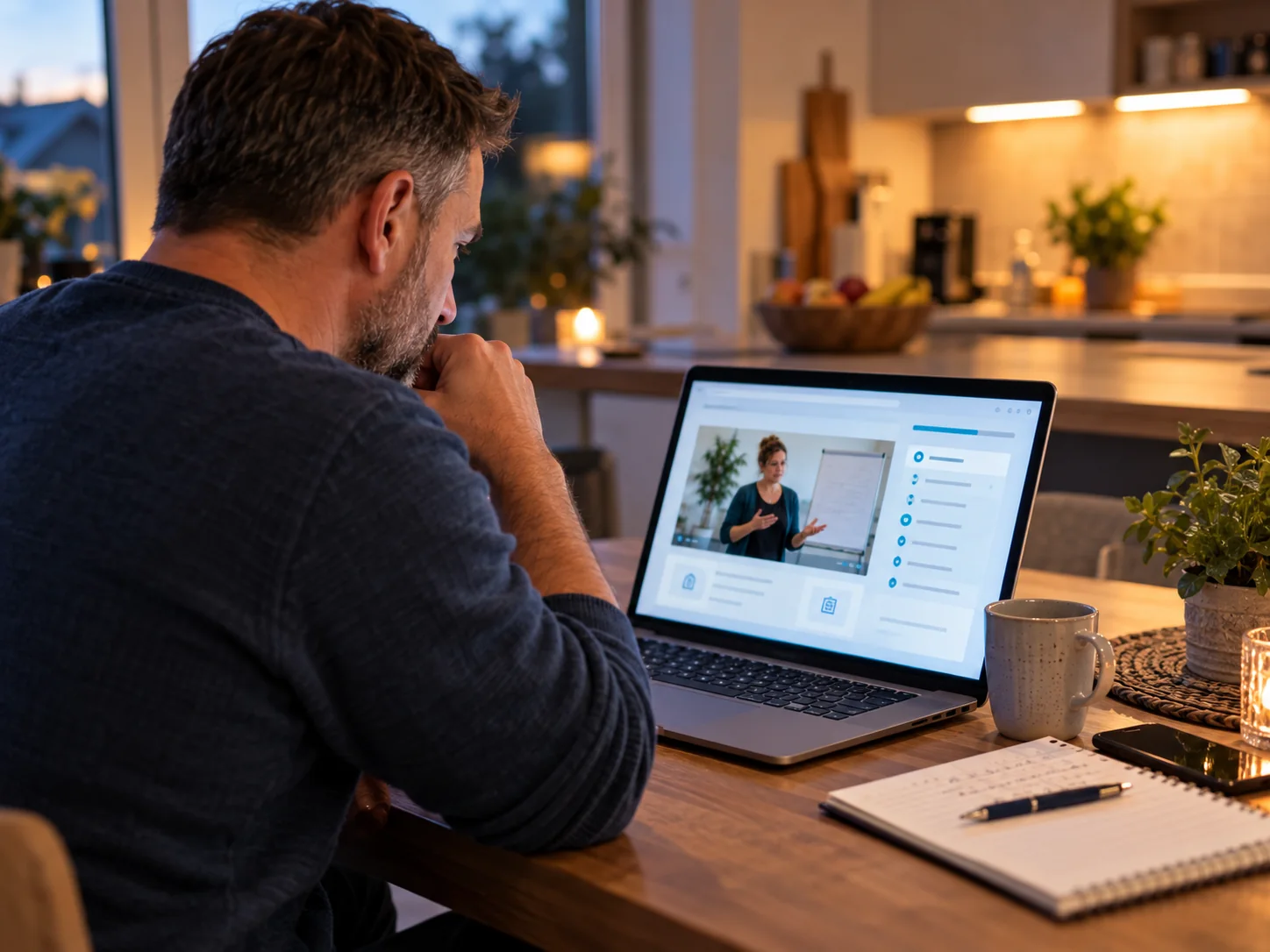 Teilnehmer lernt am Laptop mit der Lernplattform REP Akademie